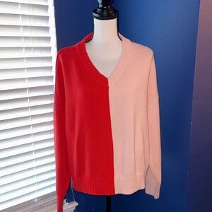 Kerri Rosenthal XOKR ColorBlock V-Neck Knit Sweater